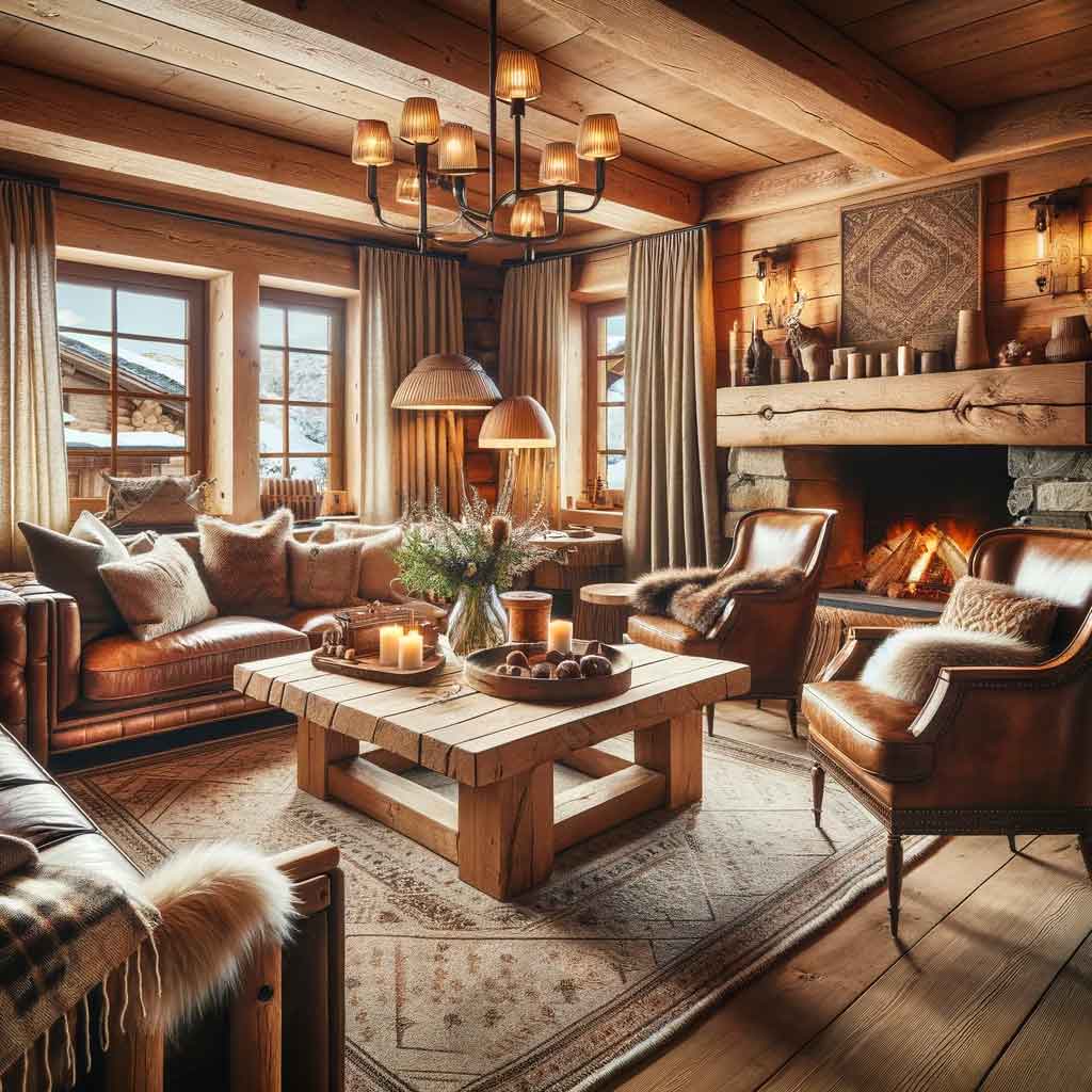 Représentation d'un intérieur style chalet de montagne