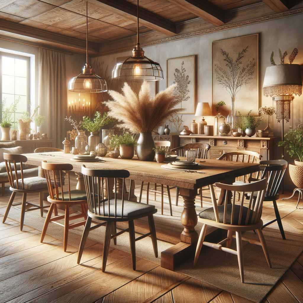 Table-et-chaises-anciennes Une table avec plusieurs chaises.