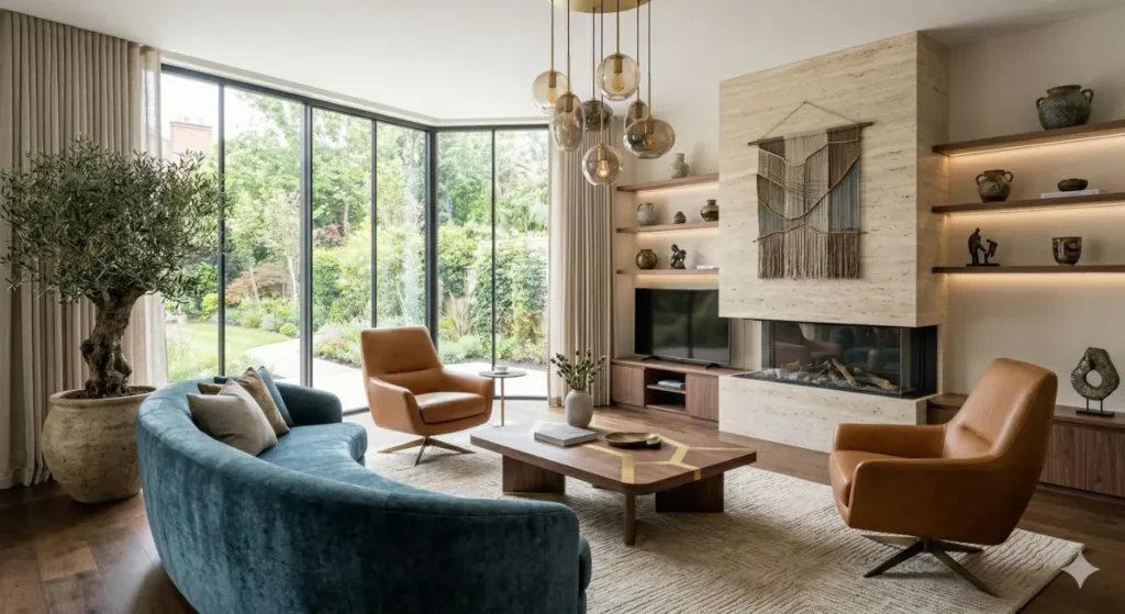 Salon moderne avec canapé aux lignes épurées et mobilier minimaliste design